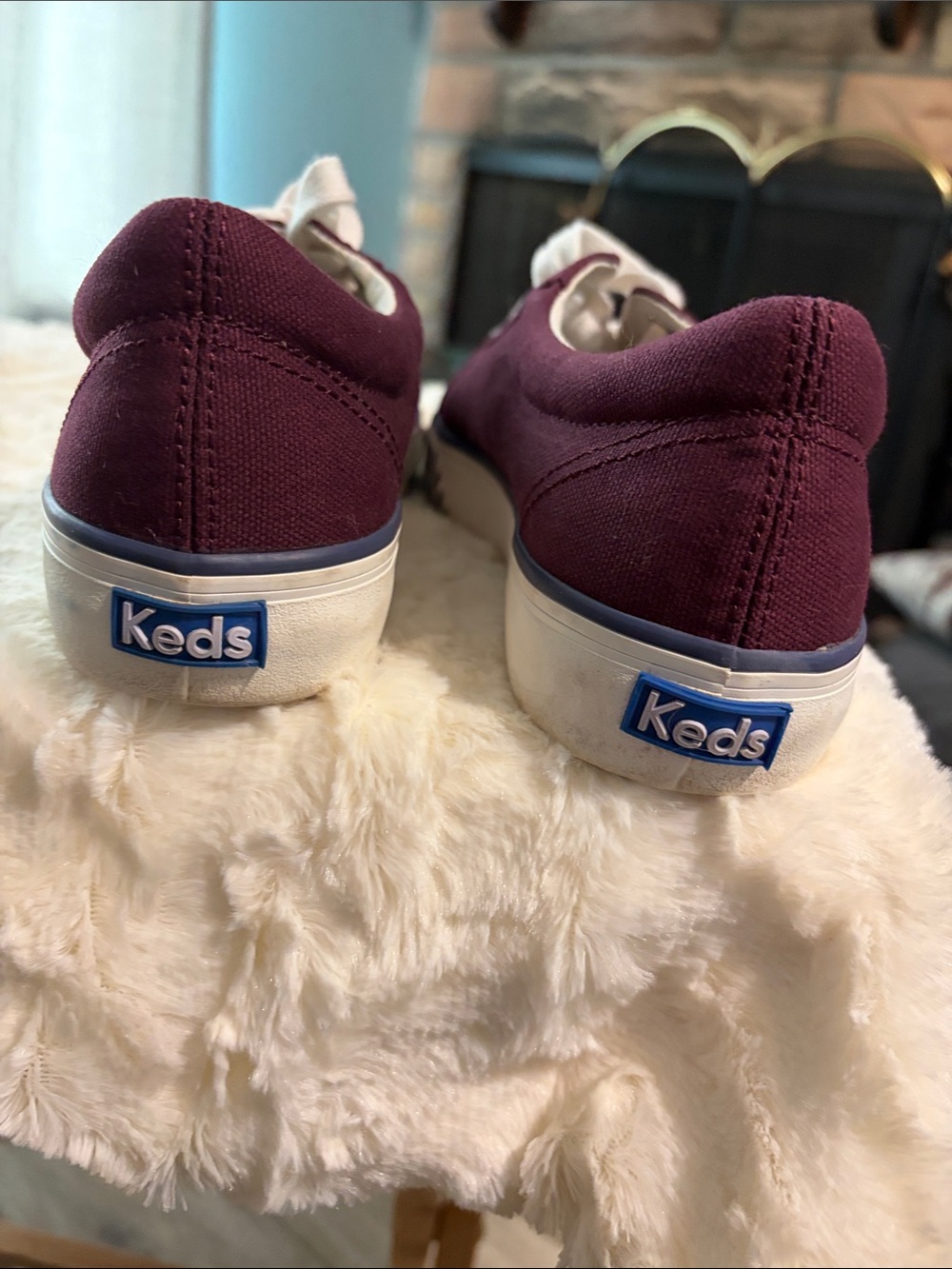 Keds women’s Maroon Canvas Low-Top Sneakers with Striped Toe - Picture 2 of 6